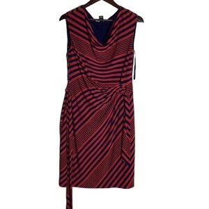 Lauren Ralph Lauren Striped Cowl Neck Sleeveless Sheath Dress Women Size 12